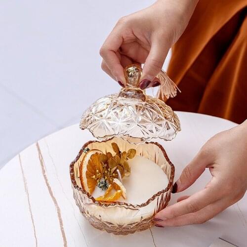 Light Luxury Flowers Decorative Aromatic Candles with Beautiful Glass Cup Creative Soy Wax Candles for Christmas Wedding Gift