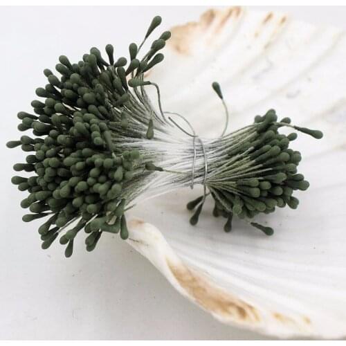 Free Shipping Dark Green 4200Pcs 3"length 1.5mm Matte Stamen Double heads Strong Stem Flower Cake Stamens