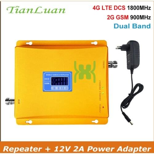 TianLuan Cellular Signal Booster LTE Mobile Phone Signal Repeater 2G 4G GSM 900MHz DCS 1800MHz Signal Amplifier with 12v Power