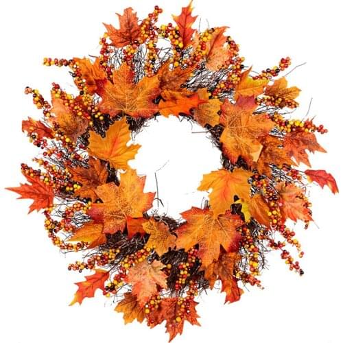 Halloween Maple Leaf Wreath Decoration Rattan Berry Artificial Garland Ghost Home Bar Wall Door Hanging Halloween Decor