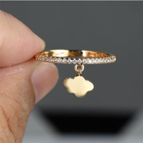 Vintage Metal Clouds Pendant Ring White Zircon Small Stone Ring Charm Gold Silver Color Wedding Rings For Women Bride Engagement