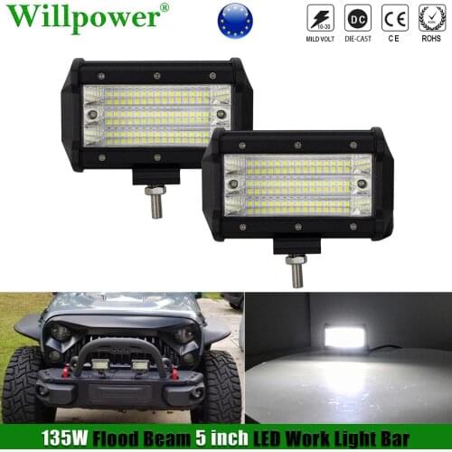 Offroad Car 135W 5" LED Pods Flood Work Lights For Jeep JK UTV ATV SUV 4X4 Truck Forklift Tractor Bullbar Fog Light Driving Lamp