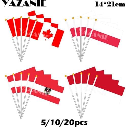 YAZANIE 14*21cm 5/10/20pcs Canada Poland Austria Indonesia Small Hand Held Flag Polyester World Country National Printing Flag