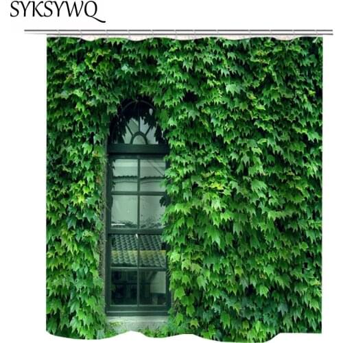 Bathroom window curtains green Parthenocissus wall decor drop shipping polyester curtain shower
