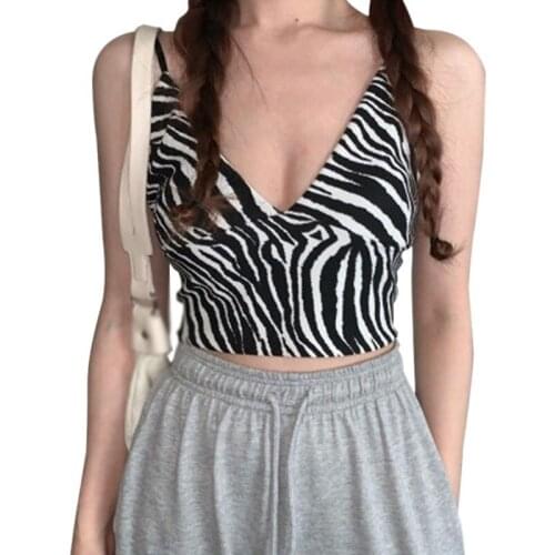 Women Summer Zebra Pattern Sling Tank tops Wrapped Chest Anti-empty Small Vest Sexy Outer Wear Bottoming Shirt