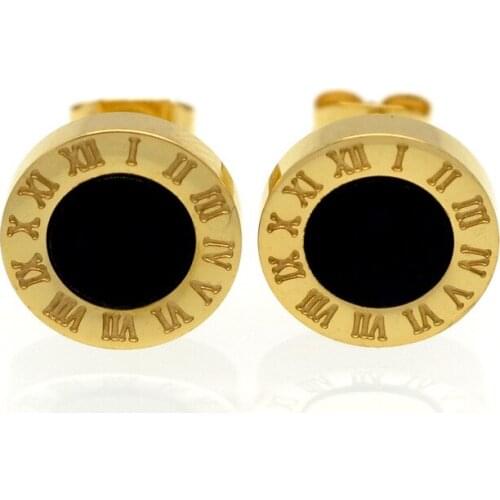Top Quality Stainless steel White Shell And Black Shell Roman Numerals Stud Earrings For Women Men Girl Piercing Earring Jewelry