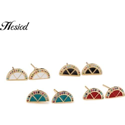 Hesiod 1 Pairs Copper Micro Pave Zirconia Black Green Fan-shaped Stud Earrings New Fashion Suitable for Girls Or Ladies Gifts