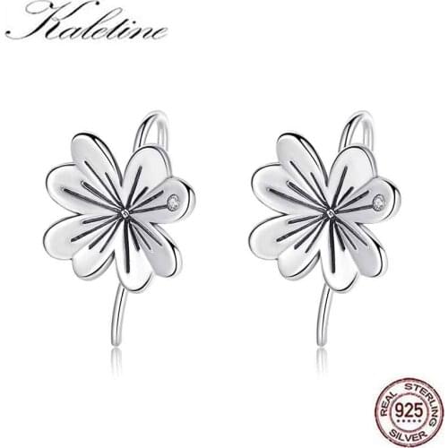 Kaletine Genuine 925 Sterling Silver Vintage Earrings For Women Flower CZ Earrings Boho Fashion Indian Jewelry Gift For Girl
