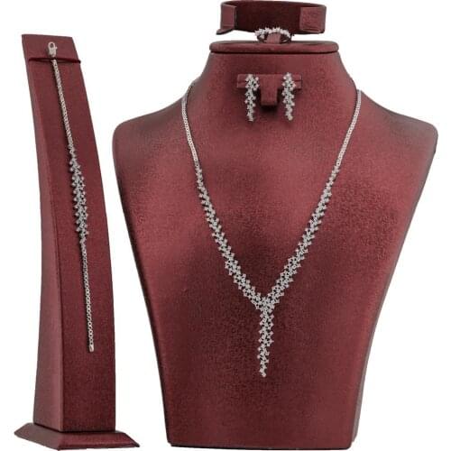 Women Silver Set with Zircon Stone New Trendy Clear Crystal Elegant Design Famale Wedding Jewelry Made in Turkey