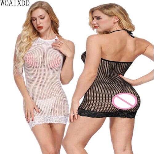 Plus Size Fishnet Erotic Dress Women Perspective Lingerie Sexy Hot Intimate Underwear Female Sexy Mesh Dress Babydoll Costumes