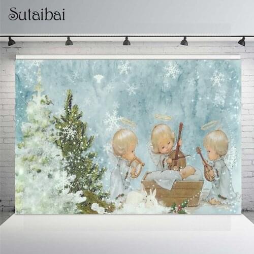 Winter Christmas Frozen Backdrops Photography Xmas Tree Snowflake Angel Violin Rabbit Baby Shower Background Photo Studio