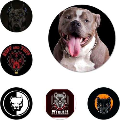 58mm Pit Bull Lovely Pet Dog Pitbull Bling Icons Pins Badge Decoration Brooches Metal Badges For Clothes Backpack Decoration