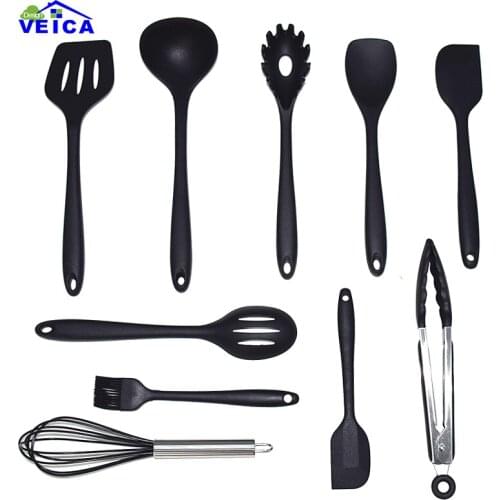 10pcs/set Non-Stick Heat Resistant Kitchenware Silicone Spoon Ladle Utensils Baking Tool Cooking Tool Sets