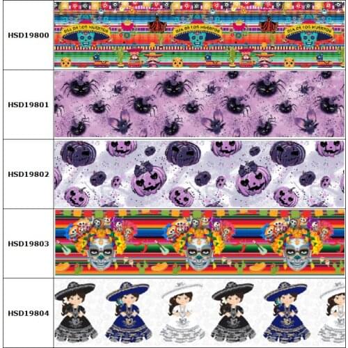 10yard Halloween Pumpkin Mexico Cartoon Grosgrain Ribbon Accessory Hairbow Headwear Decoration DIY Wholesale OEM 38MM 75MM