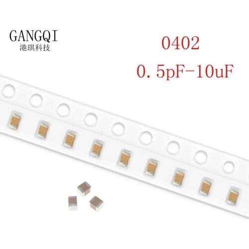 100PCS/LOT 0402 SMD Thick Film hjxrhgal Chip Multilayer Ceramic Capacitor 0.5pF-10uF 10NF 100NF 1UF 2.2UF 4.7UF 10UF 1PF 6PF