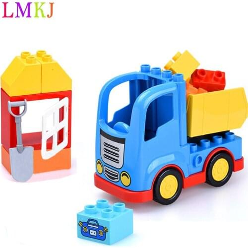 18Pcs Large Particle Building Blocks Truck Children Educational Bricks Toys For Baby Birthday Gifts Compatible With Duploed