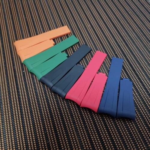 20mm Black Blue Green Red Orange Short Curved End Rubber Watch Band for Rolex Submariner Strap GMT Master Milgauss Bracelet