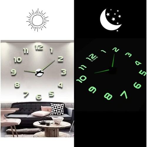 2020 New DIY Clock Multicolor Simple Style Home Decoration Mirror Effect Acrylic Wall Quartz Living Room Office Mute Round Large