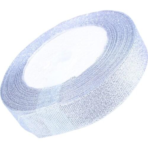 25Yards/roll 15mm Gold/silver Glitter Ribbon Christmas Wedding Decor Gift Wrapping Packaging Ribbons DIY Handmade Bow Fabric