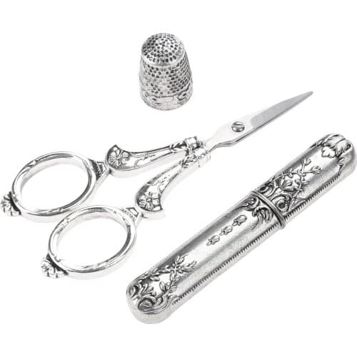 3pcs/set Stainless Steel Sewing Tool Scissors Thimble Needle Case DIY Sewing Tools For Embroidery Cross Stitch Needlework Craft