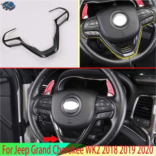 For Jeep Grand Cherokee 2018 2019 Car Styling Accessories Carbon Fiber Style Steering Wheel Panel Cover Bezel Trim