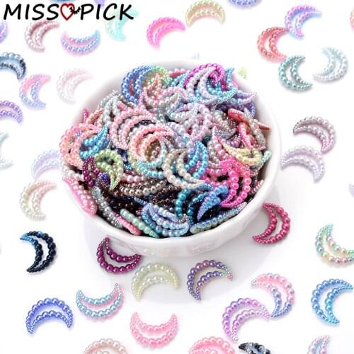 100pcs 15*8mm Gradient Color Moon Plastic ABS Hollow Imitation Pearl Beads For DIY Jewelry Making Flatback Scrapbook Accessories