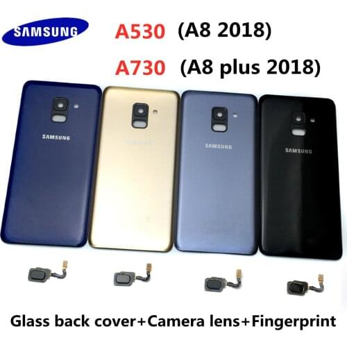 For Samsung Galaxy A8 2018 A530 A8+ A8 Plus A730 Phone Housing Case Glass Battery Back Cover+Adhesive+Home Button Fingerprint