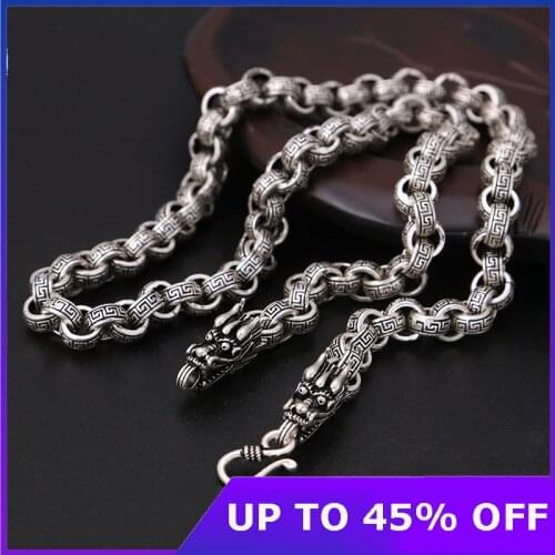 Pure 100% 925 Sterling Silver Necklace Men Dragon Heads Vintage Handmade Thai Silver Clavicular Chain Necklace Male Fine Jewelry