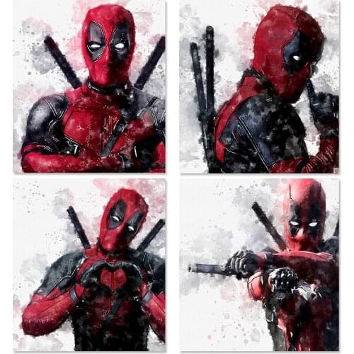 Deadpool Watercolor Painting on Canvas Marvel Dealpool Wall Decoration Art Posters and Prints Cuadros for Living Room Home Decor