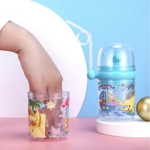Children Lovely Plastic Water Bottle Cup With Straw Cartoon Water Juice Coffee Cup Cute Kids Girl School Kawaii Bottles Flask