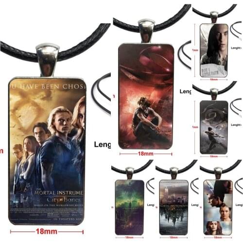 Design Fashion Vintage Glass Women Rectangle Necklace Pendants For Unisex City Of Bones Shadowhunter