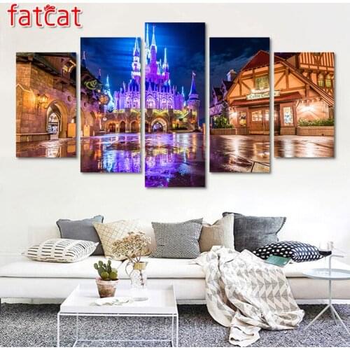 FATCAT Night castle scenery 5 Piece Diy Diamond Painting Full Square Round Drill Diamond Embroidery Sale Home Decor AE2635