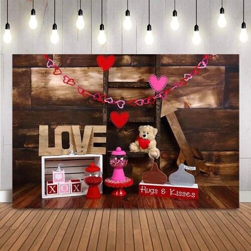 XOXO LOVE Rustic Wood Wall Backdrop for Photography Valentines Day Background for Photo Studio Love Heart Backdrops