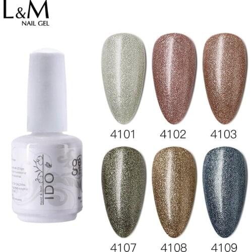 IDO UV Soak Off 6pcs lot Earth Glitter Color Gel Series Nail Polish 15ML shining gel polish matte effect NO need TOP coat make
