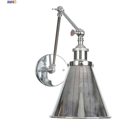 IWHD Silver Loft Style Retro Wall Light Fixtures Living Room Long Arm Vintage Wall Lamp Sconce Edison Wandlampen Apliques Pared