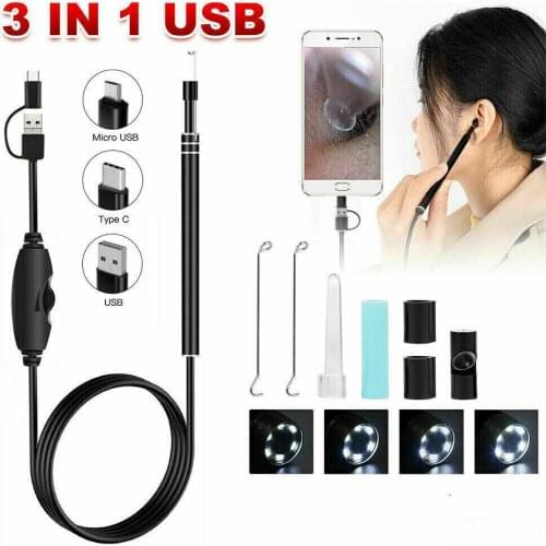 HD Clean Ear Endoscope Camera Luminous Visual Ear Picking Spoon Endoscope Lens Multifuction Cleaning Kit Support for Android/ PC