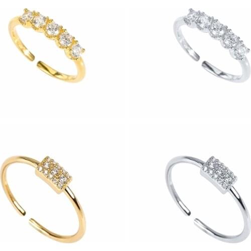 Viny Square Single Row 5 Diamonds Ring 925 Sterling Silver Luxury Jewelry Adjustable Rings For Women Bague Joyero 2021 Trend