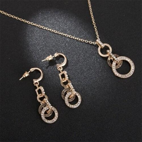 New charm necklace earrings set threegold rounds full of Crystal high quality jewelry set