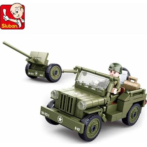 Sluban World War II Normandy Landing Battle Willis Jeep model building blocks Assembled bricks Military toys for children Gift