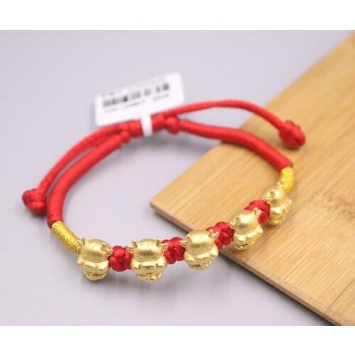 New Real 24K Yellow Gold Bracelet 11x9mm Five Lovely Cattle Hand-Woven Bracelets For Woman