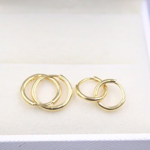 A pair Real 18K Yellow Gold Earrings For Women Polish Surface Real Gold Hoop Earrings 10mmmDia Gift Small Circle Gift