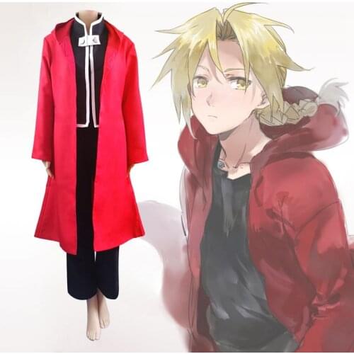 Anime Fullmetal Alchemist Cosplay Costume Edward Elric Cosplay Wigs Red Cloak Adults Performance Clothing Halloween Costumes