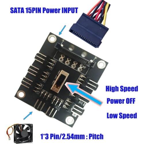 PC FAN HUB temperature-controlled supports 8-way 12V 3pin Fan Adapter(Power from SATA 15-Pin Connector)