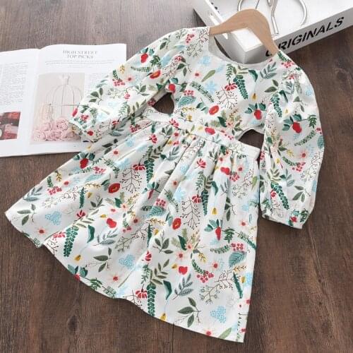 Girls Casual Dresses New Fashion Children Floral Hollow Spring Clothing Long-sleeved Kids Girl Autumn Holiday Costumes