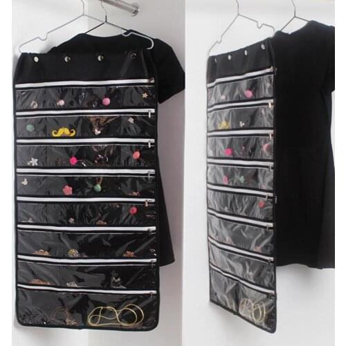 56 Grid Oxford Jewelry Hanging Bag Washable Fabric Trinkets Double Zipper Storage Bag Trinkets Organizer