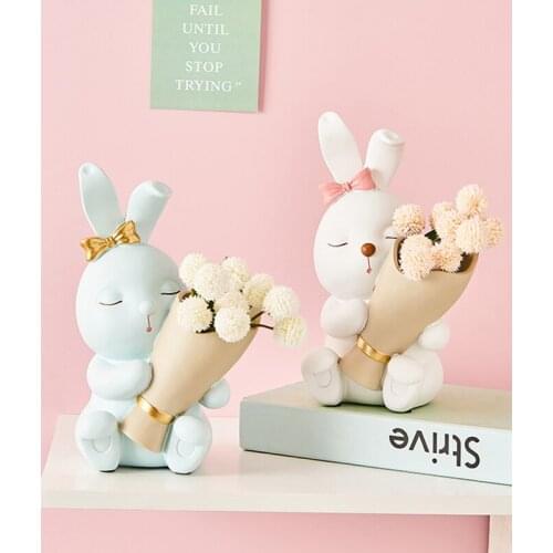 Nordic Decor Home Statues for Decoration Flower Vase Rabbit Sculpture Vase Table Decoration Living Room Dried Flower Container
