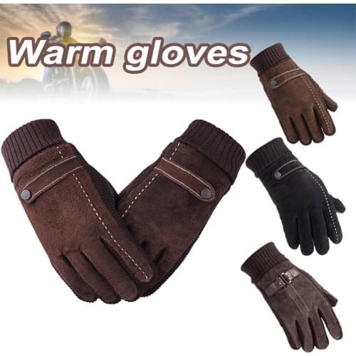 Hot Vintage PU Gloves for Men Touch Screen Riding Driving Motor Gloves Rib Sleeve Wrist Length Keeps Cold and Warm