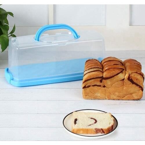 Portable Bread Box with Handle Loaf Cake Container Plastic Rectangular Food Storage Keeper Carrier Translucent Dome 13Inch