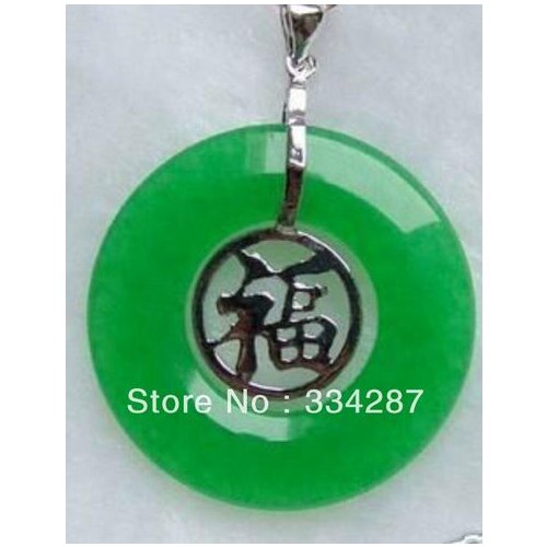 Selling Jewelry>>>6 color! green/purple/red/blue/red circle jades bless happiness silver-color pendant