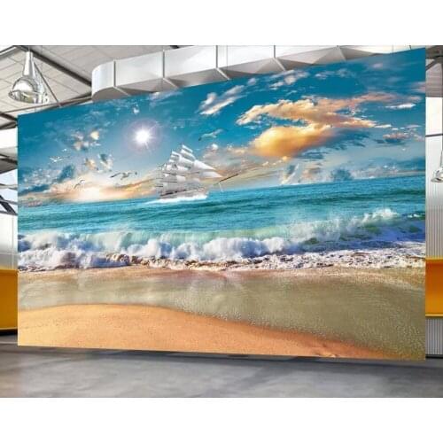 Plain sailing seaview surf sailing sunrise living room bedroom background wall